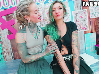 Heavily Inked Tattoo Artist's Anal Threesome - Raw Ass Fuck During Session & Cumshot on Fresh Tattoo