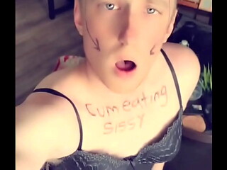 Sissy eating his cum on food
