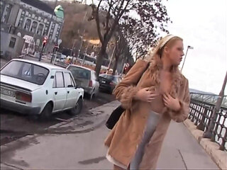 This Beautiful Busty Girl Masturbates on the Street and Gives a Blowjob at Home