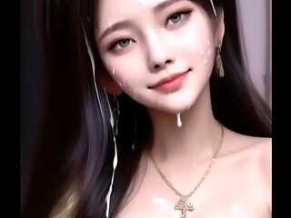 AI generated (animation) white Chinese dress (hanfu) girls covered with cum, smiling embarrassingly