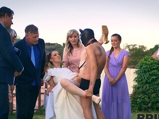 Andrea and her masked groom fucked outdoors on their wedding day