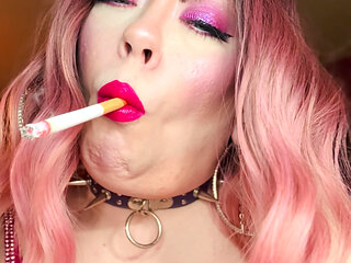 Miss Tina Snua Dressed In Pink Smokes A Richmond Superking Cigarette With Lots Of Dangling - OMI OME Snap Inhales Smoke Rings