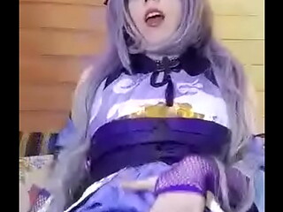 Trans Keqing solo masturbates