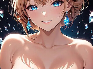 Radiant Smile a Beautiful Young Woman Surrounded by Glowing Crystals