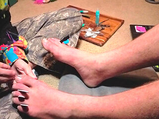 Melody Gives Her Master a Pedicure