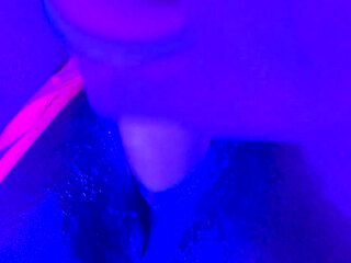 Ebony Goddess Leaking: Neon Thong & Dildo Squirt