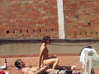 Amateur Couple Fucking on the Terrace, Outside Sex