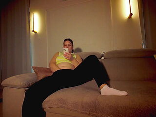 Hot MILF Home Alone Late Evening Masturbation on the Sofa