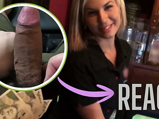 React: Gorgeous blonde bartender is talked into having sex at work