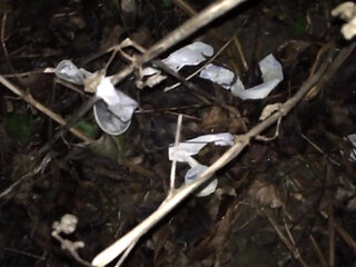 Cumshot at the Cruising Area Full of Used Condoms - Cum on Used Condoms