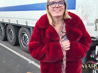 Exhib Parking Hgv: Routier Spots Me and Fucks Me Like a Bitch in the Cab of His Truck