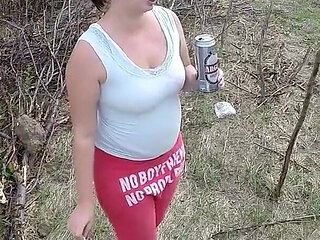 Pissing on a Muscles of Ants Huge Volume and Changing Her Wet Clothes Outdoor