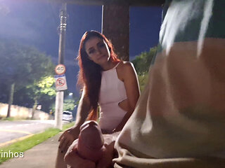 Risky Masturbating At The Bus Stop Next To The Beautiful Stranger!
