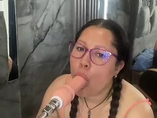 I practice oral exercises with my sex machine, I want to put a cock this big in my mouth.