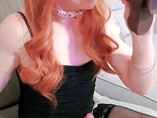 Sissy Ellie training to suck huge cocks