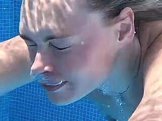 Nude Pool Tease and Masturbation While He Watches