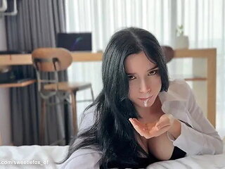 Horny Secretary Sucks and Fucks Boss's Dick Till Cum in Mouth - Caught Mastur...