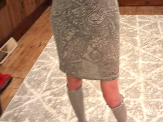 Sissy in knee high socks exercises. Dildo practice