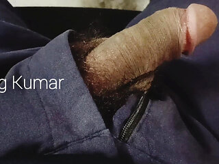 King Kumar's hairy black Cock & Balls coming out of pants,
