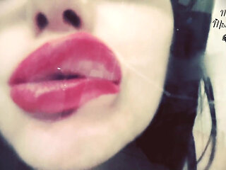 Red lips prints over glass & frenchkissing