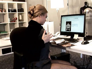 Blonde office secretary Alisha Laine fucks hard on desk - deep throat & cum in mouth