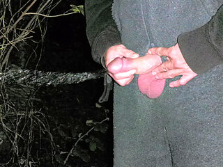 Big Uncut Cock Pissing Wanking and Cumming in the Woods Wearing Onesie, Night Time Cruising - Rockard Daddy