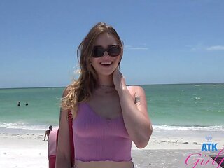 Redhead teen Lucy Foxx gets fucked in the car on a beach vacation