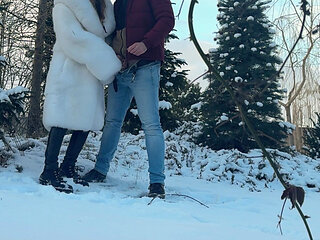 Quick Outdoor Fuck on Snow in a Snow-white Fur Coat