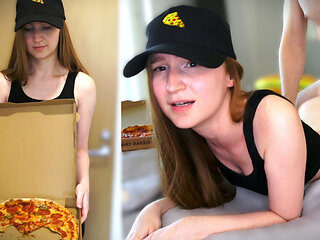 The delivery girl ate the pizzaand paid back with a hot pussy
