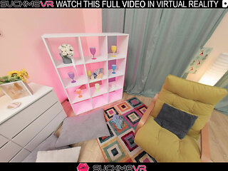 Horny brunette Emma Pikiner pleases herself with a big cock in VR.