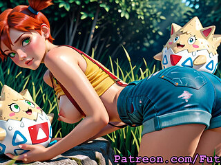 Futanari Misty from Pokemon - Masturbating, Cumshots, Selfsucking