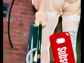 Femaboy White Stocking Outside Fucking Machine