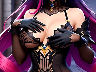 Hentai Gothic Girls with Dyed Hair Showing off Their Big Tits 2
