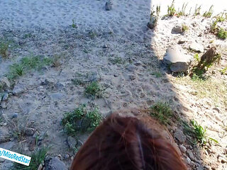 Public Blowjob on Beach Mouth Creampie