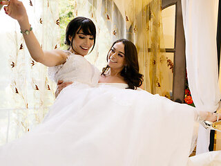 Busty tgirl Ariel Demure and her bride snucked away to fuck