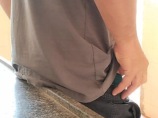 Handjob with the door of the house open