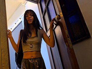 Sharing another room with an unknown sexy, she undresses to fuck me.