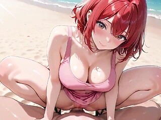Passionate Crimson-Haired Hottie's Seaside Plow: From Getting down on all fours Gargle to Numerous Pop-shots Inwards