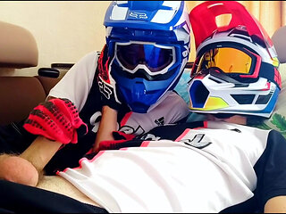 Two Guys in Helmets Jerk off and Cum