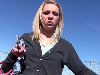 Sweet blonde Girl with Overknee Socks Pick Up and talk to Fuck and Facial by older Guy
