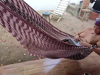 Wife's Getting a Cock in Her Mouth While She Is Lying in the Hammock