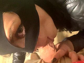 Batman Mask Blowjob on the Stairs - Cum on My Mouth & Mask