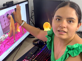 I find my horny stepsister watching porn on my PC and offer her a good pounding