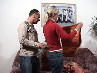 German amateur wife with big tits gets anal fucked on the sofa by husband