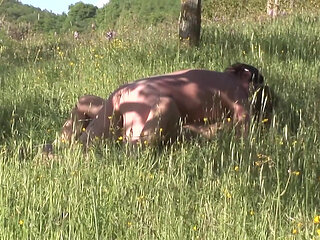 Italian exhibitionist couple fucking in the field on the grass