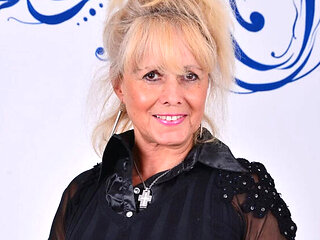 Koko Blond European Granny in Black Pantyhose Masturbating & Striptease MILF