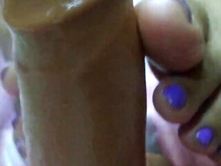 Foot Fetish and Dildo Handjob with Anal Lube
