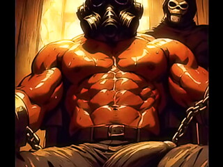 AI-Generated Masked Muscle Tease: Dark Room Seduction
