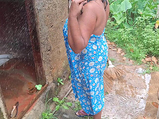 Hottest step mom bathing out side