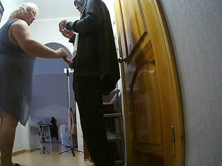 Courier Fucked Girlfriend in Mouth and Pussy Doggy Style